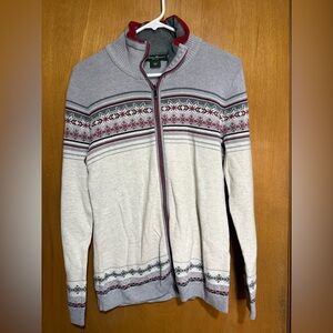 Vintage Fair Isle Zip-Up Sweater Cardigan Nordic Ski Lodge Style eddie bauer sma